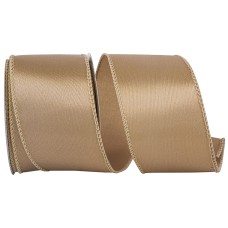 2.5 Inch Antique Gold Satin Wired Ribbon With Antique Gold Edges, 10 Yard Spool (1 Spool) SALE ITEM